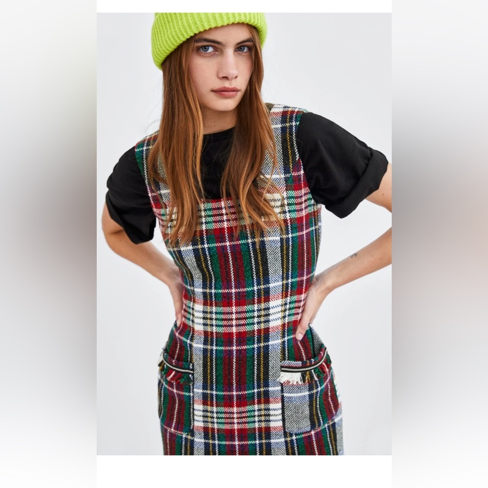 Like New! Zara Tartan Check Tweed Pinafore Dress! Size S